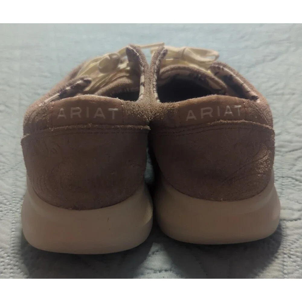 ARIAT HILO Floral Emboss Tan Suede Shoes Women's Sz 9B Lightweight Comfort